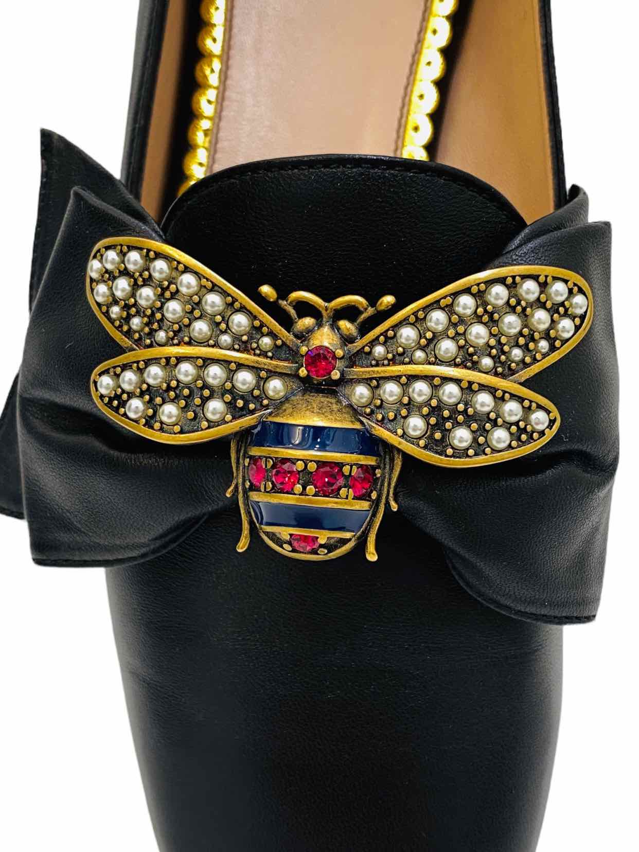 GUCCI Queen Margaret Bee Black Flats