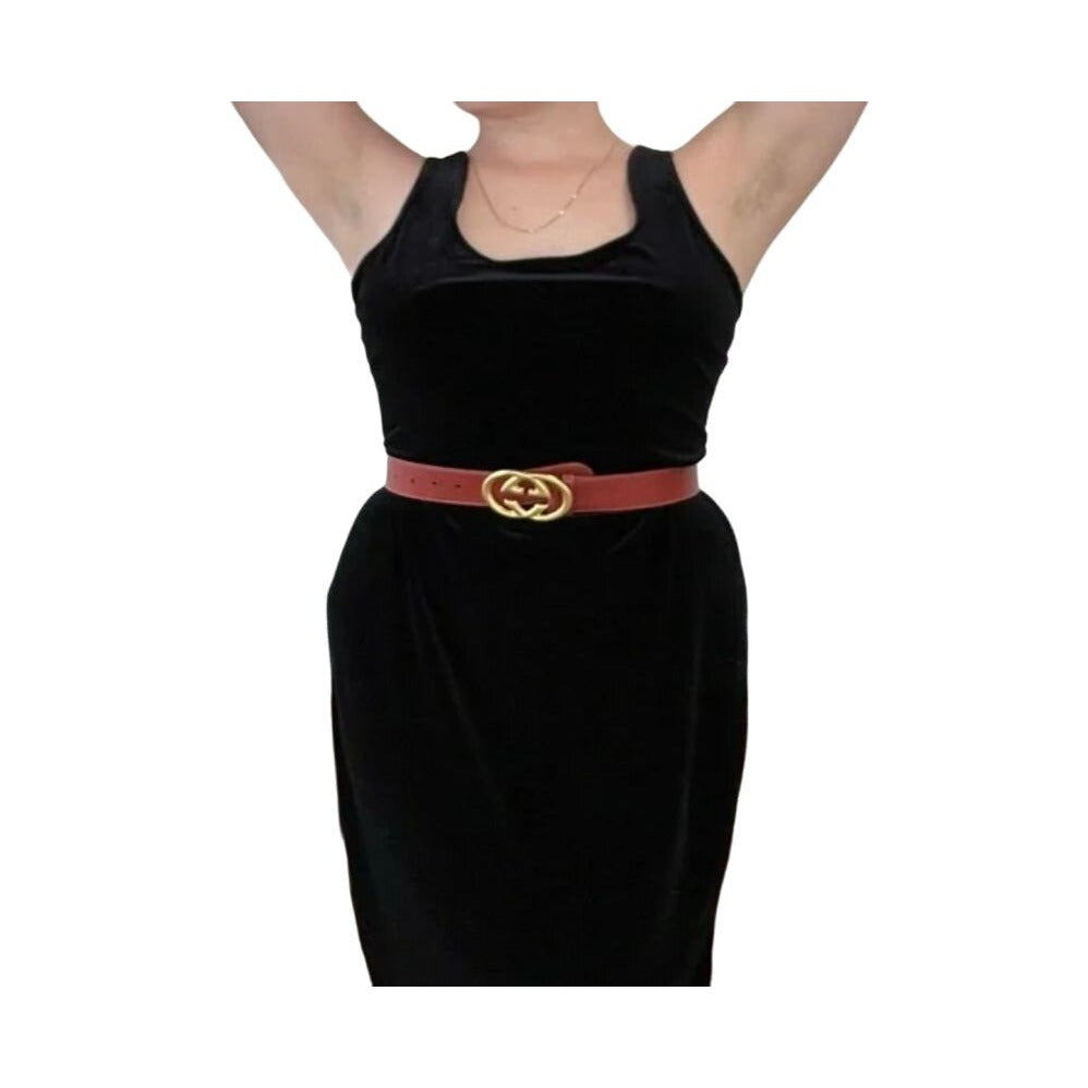 Gucci red leather belt w Gucci Interlocking GG logo buckle