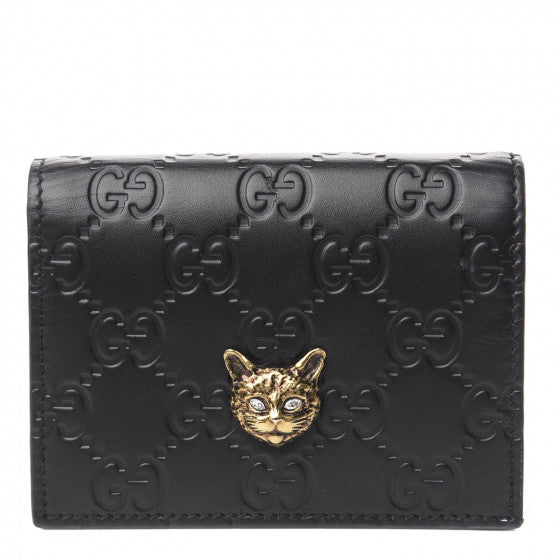 Gucci Guccissima Crystal Cat Card Case in Black
