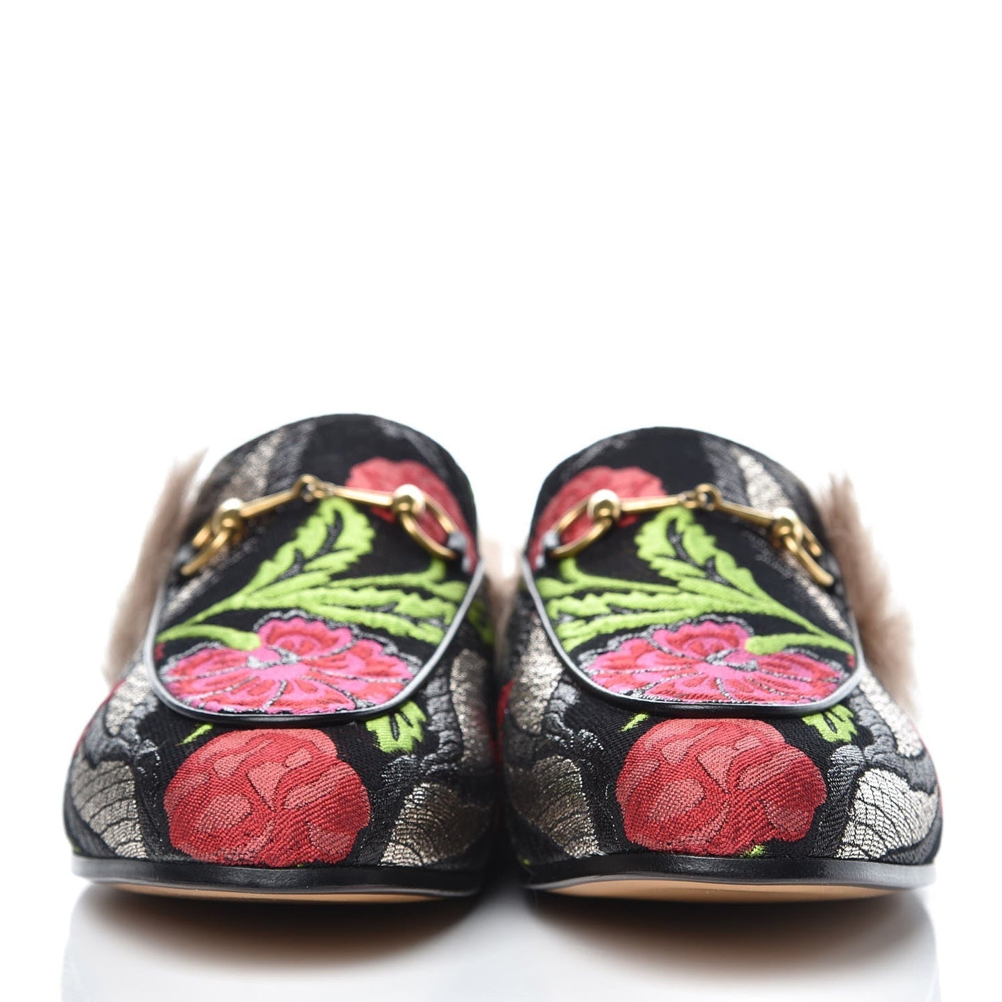 Gucci Women's Princetown Apron Toe Mules Tapestry Brocade