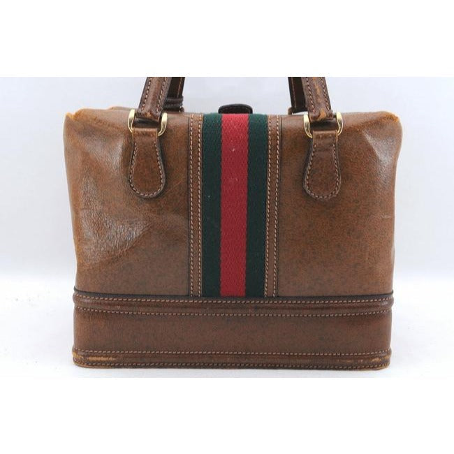 Gucci Top Early Saddle With Sherry Camel Leathergreenred Stripe Shoulder Bag