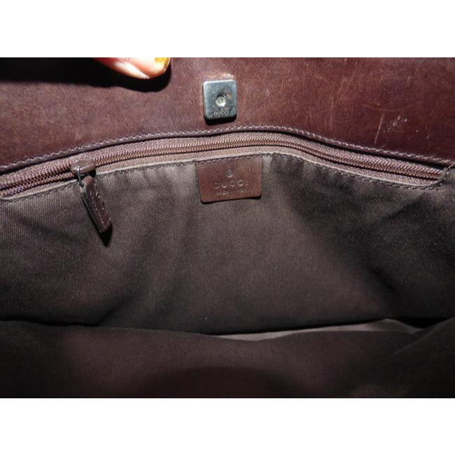 Gucci Black Denim With Brown Large G Logo Print And Brown Leather Tote