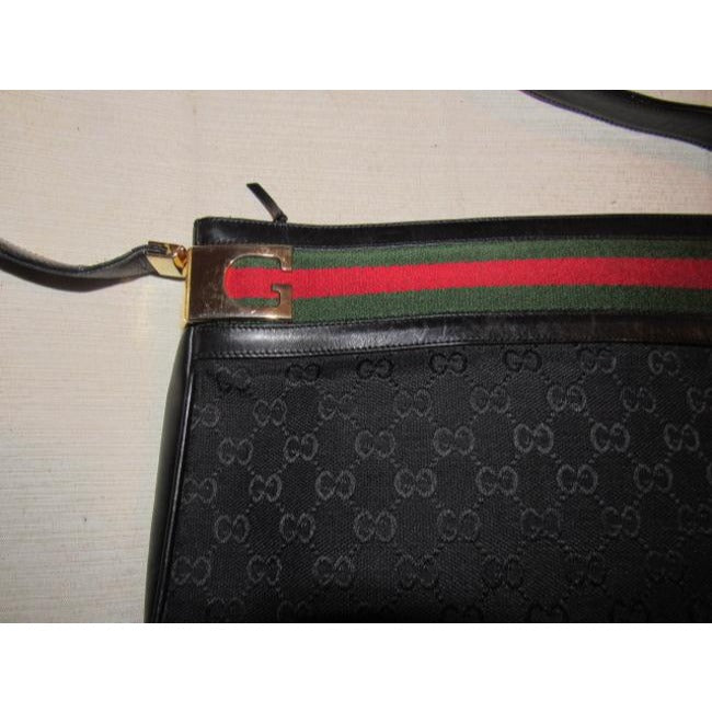 Gucci W Guccissima Canvasleather Sherry Stripe Top Black G Printred And Green Canvas Leather Shoulde