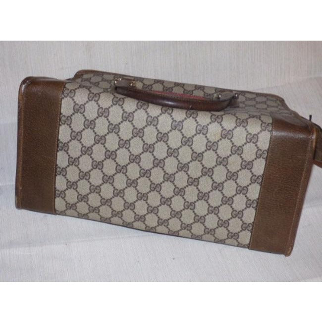 Gucci Large Logo Print Satcheldesigner Purses Shades Of Brown With Red And Green Coated Canvas And L