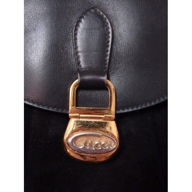 Gucci Vintage Pursesdesigner Purses Black Suede And Leather Shoulder Bag