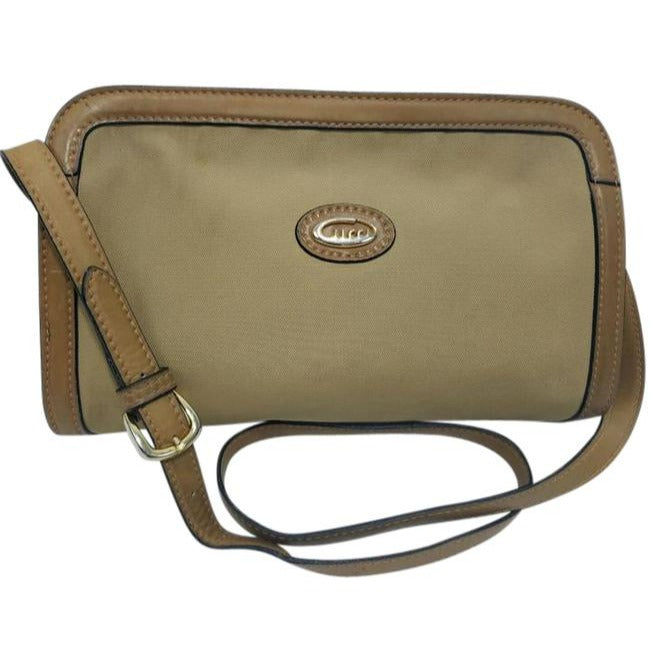 Gucci Vintage Khaki Canvas And Leather Canvas Shoulder Bag