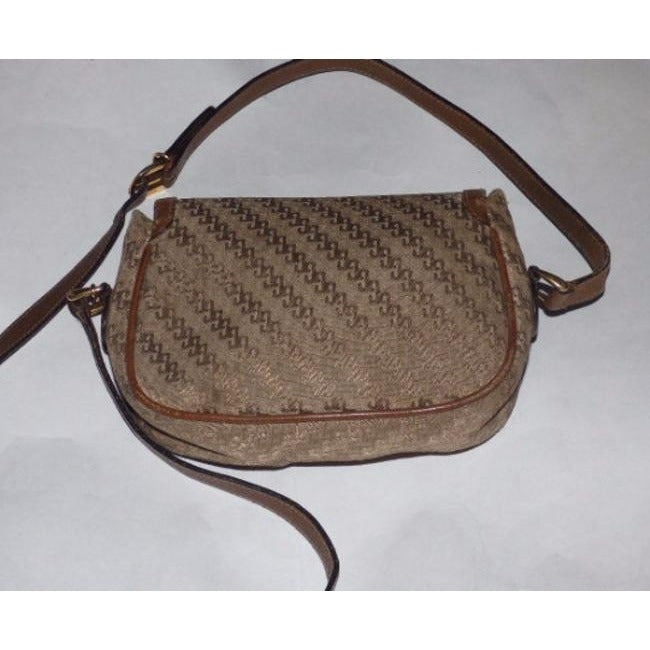 Gucci Vintage Dark Khaki Square G Logo Print Canvas And Camel Leather