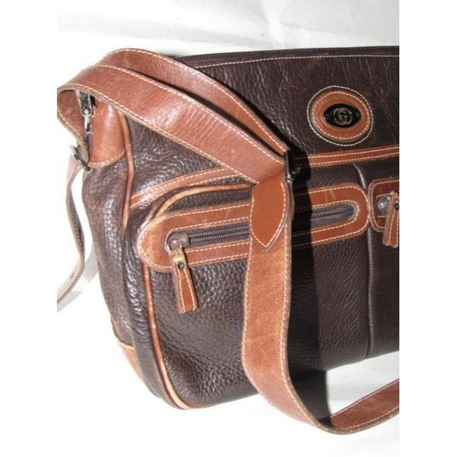 Gucci Vintage Dark Brown Textured And Caramel Smooth Leather Satchel