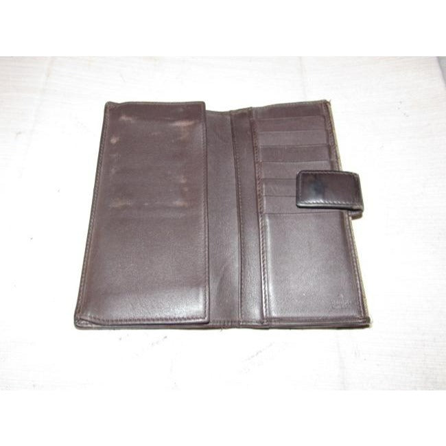 Gucci Brown Large G Logo Print Canvas And Brown Leather Vintage Wallet