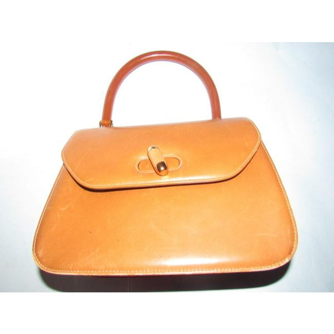 Gucci Vintage Caramel Leather With Tortoise Shell Lucite Bakelite And Gold Accent