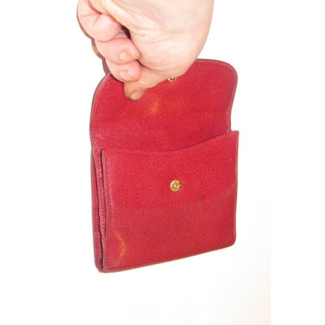Gucci Red Textured Leather With Gold Belt Buckle Hinged Clasp Early Wallet