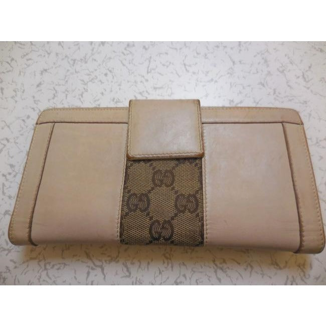Gucci Pink Leather Brown G Print Guccissima Canvas Wallet
