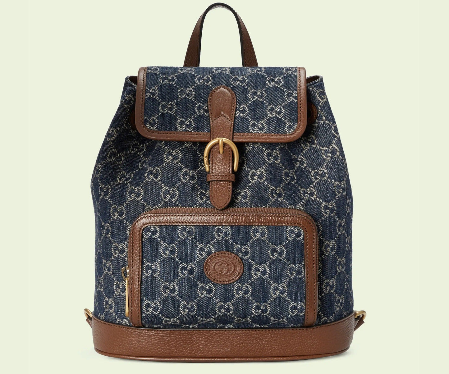 Gucci Backpack GG Denim with Brown Leather Trim