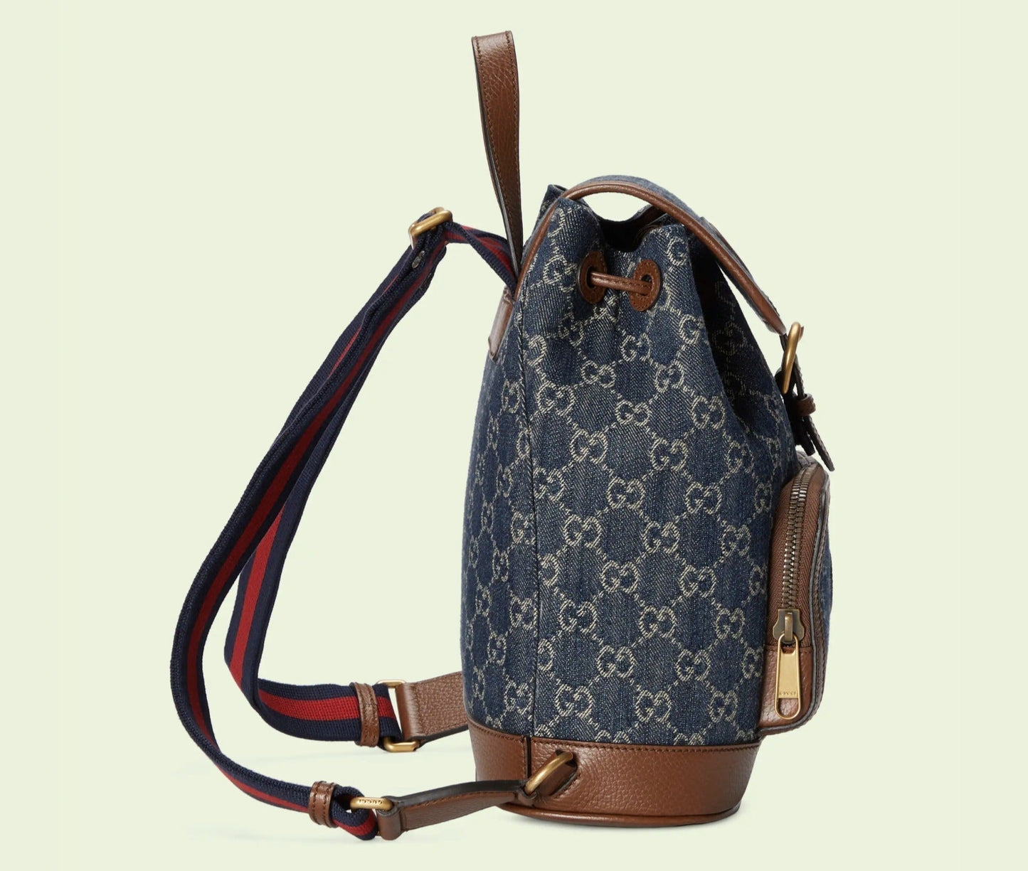 Gucci Backpack GG Denim with Brown Leather Trim