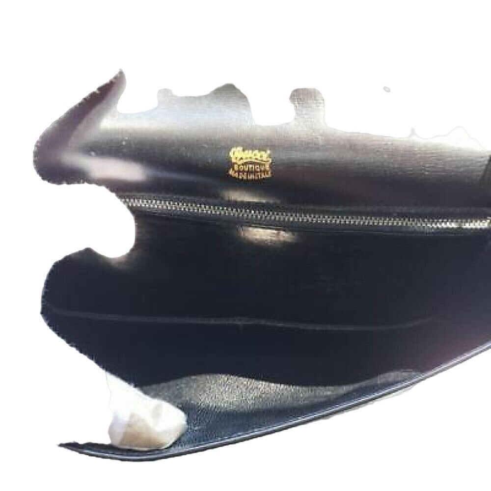 Gucci black leather two-way bag w enamel GG clasp & chain strap
