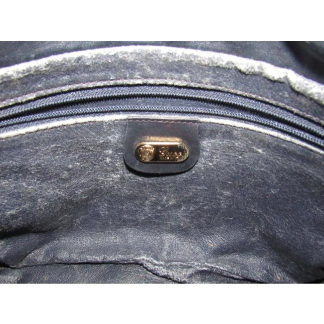 Gucci Vintage Navy Blue Leather And Blue Small G Print Coated Canvas Satchel