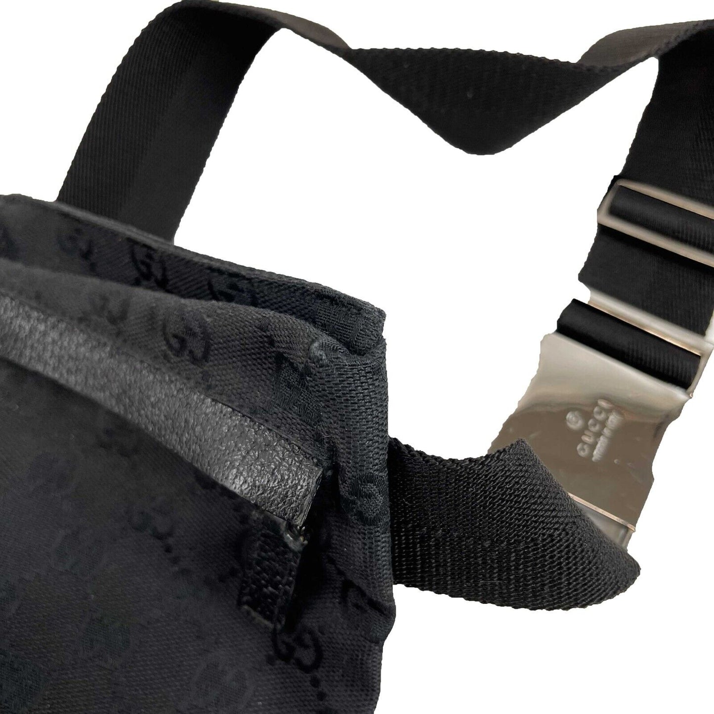 GUCCI GG Monogram Double Pocket Belt Bum Bag Black Excellent