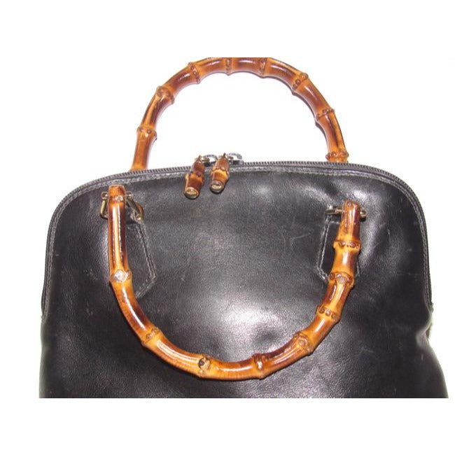 Gucci Vintage Pursesdesigner Purses Dark Navy Leather With Bamboo Handles And Accents Satchel