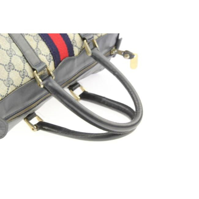 Gucci Boston Bag Xl Guccissima Print Coated Canvas Early Blue Leather And Gg Leather Satchel