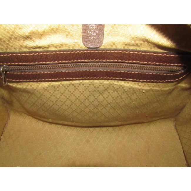 Gucci Xl W Guccissima Print Canvasleather Stripe Brown Coated Canvas And Leather Satchel