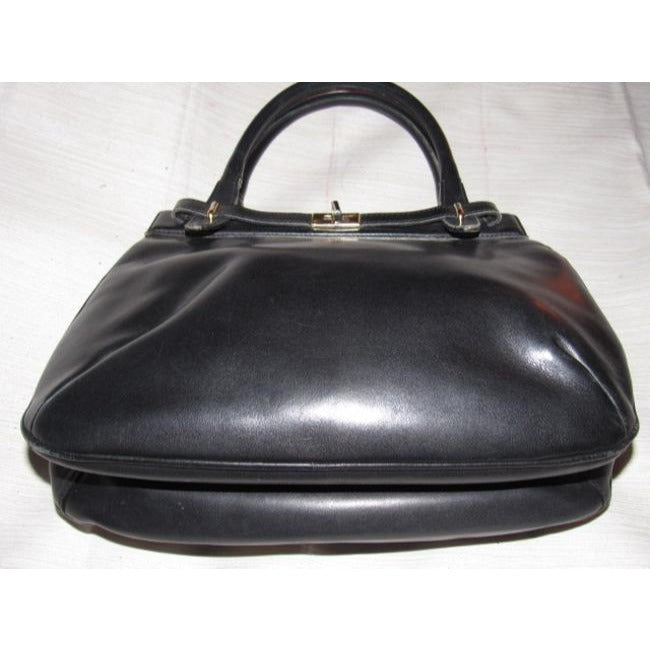 Gucci Padlock Top Handle Bag W Hinged Topcompartments Black Leather Satchel
