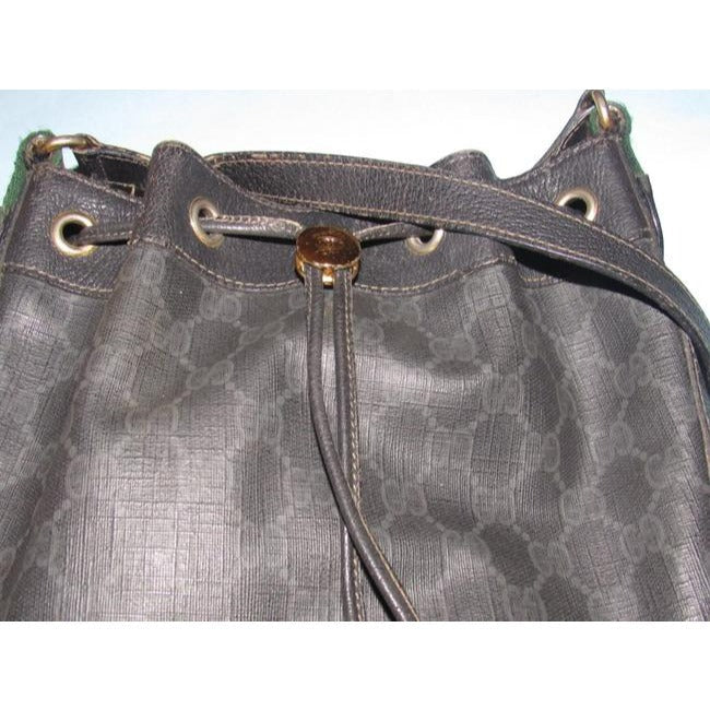 Gucci Black Guccissima Print Leather Bucket Bag W red & green Striped Accent
