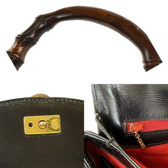 Gucci Daily Top Handle W Bamboo Clasp Khaki Brown Leather Shoulder Bag