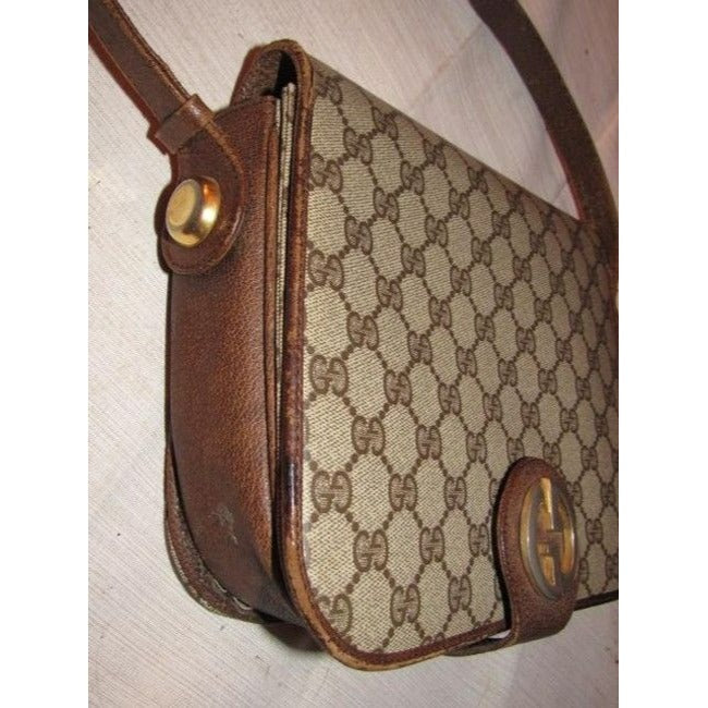 Gucci Vintage Pursesdesigner Purses Brown Large G Logo Print Coated Canvas And Leather Leathercanvas