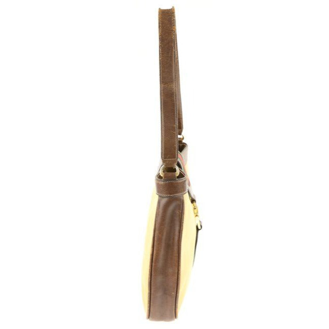 Gucci Jackie Early With Shelly Stripe Brown Leather And Gg Leather Satchel