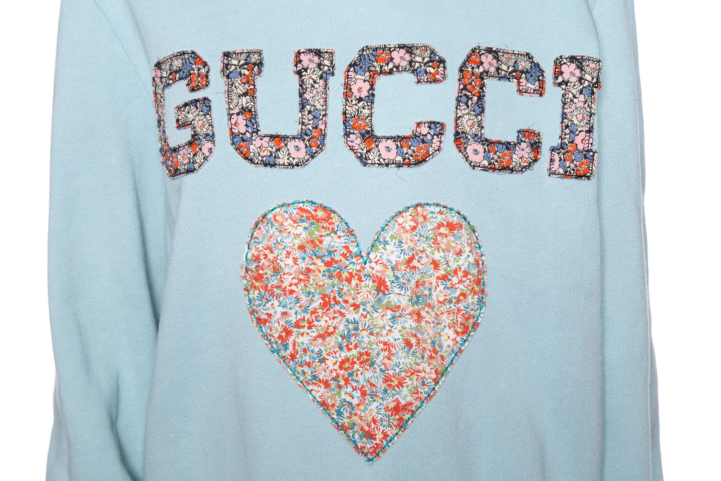 Gucci Blue Floral Embroidered Heart Sweater SZ XL