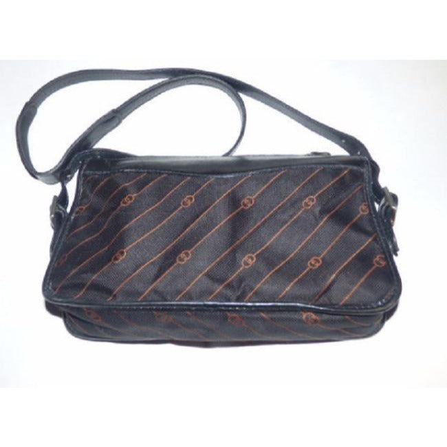 Gucci Anniversary Print Leather Black Gg Canvas Shoulder Bag