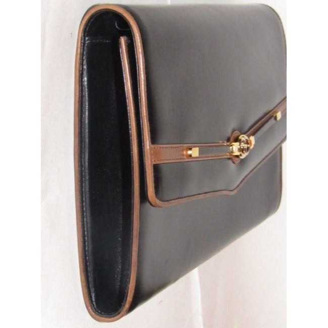 Gucci W Two Way Equestrian Accents Black Leather Shoulder Bag