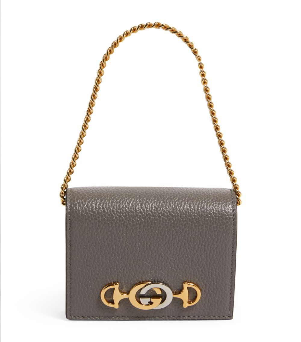 Gucci Zumi Horse-bit Card Case on a Chain in Graphite