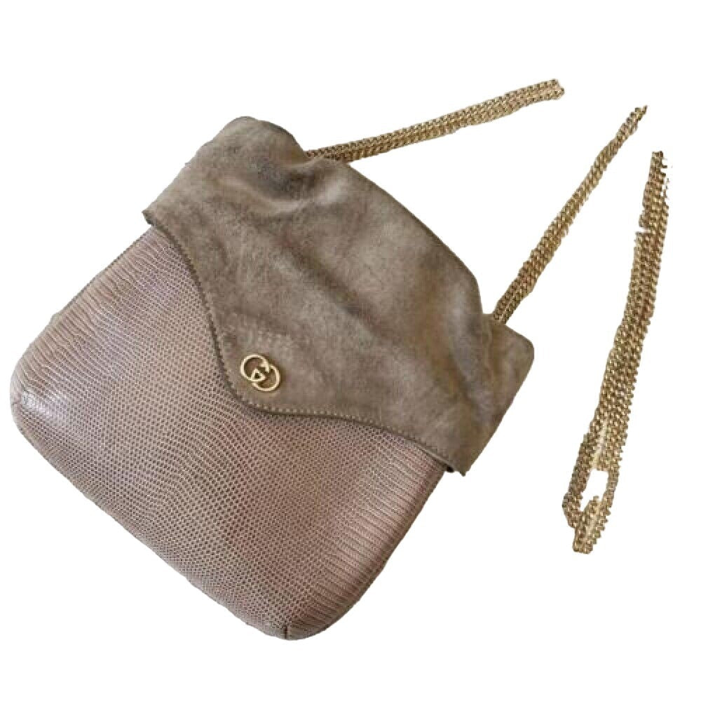 Gucci honey lizard leather bucket bag with gold chain strap