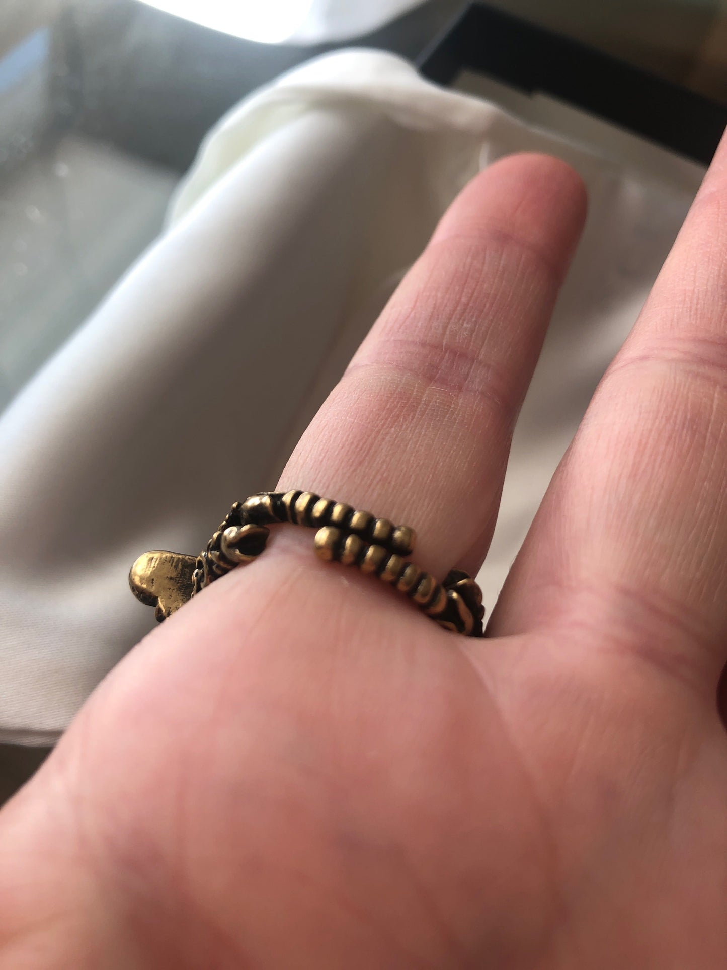 Gucci Bee Ring in Antique Gold with Crystals and Pearl