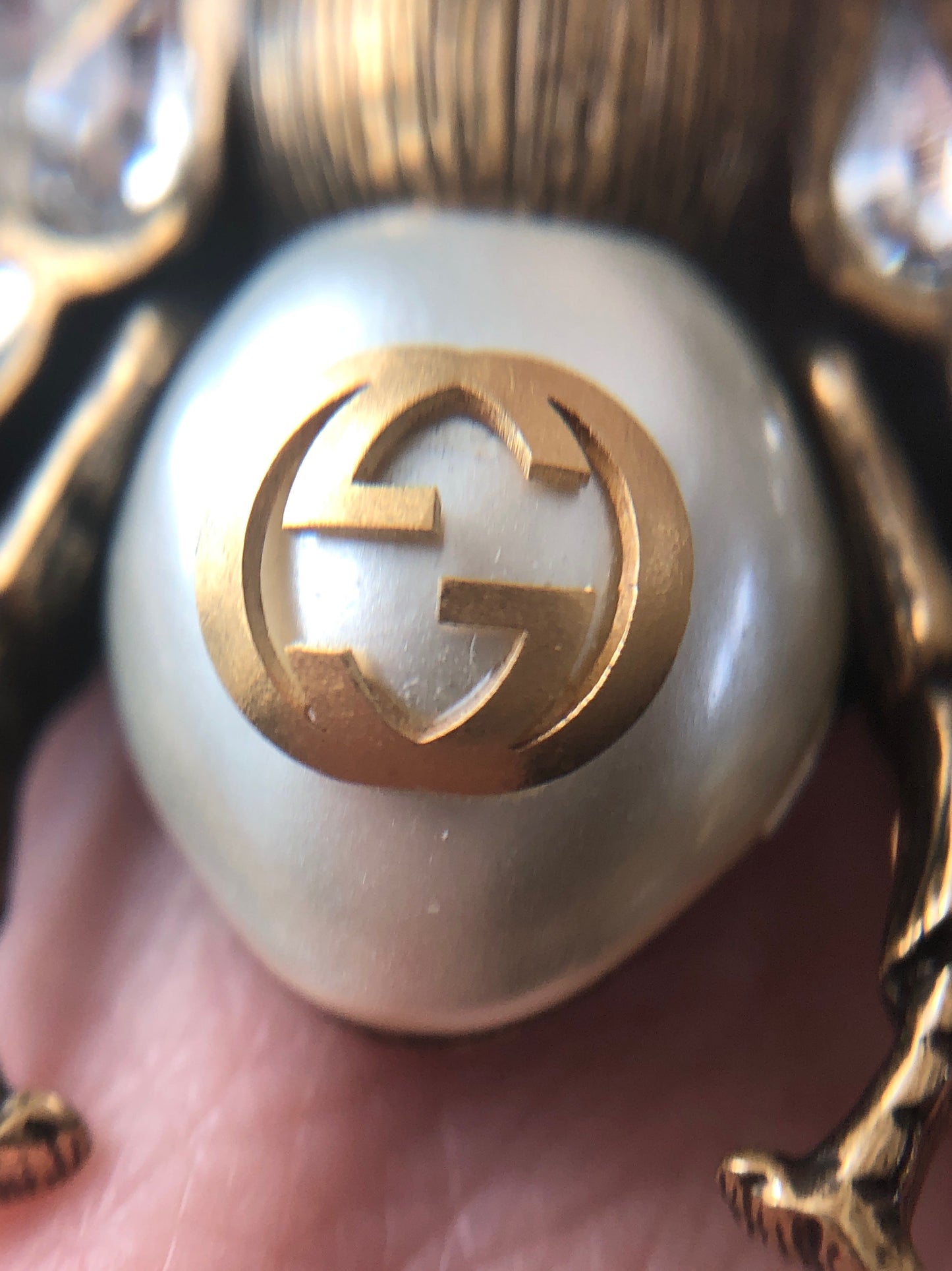 Gucci Bee Ring in Antique Gold with Crystals and Pearl