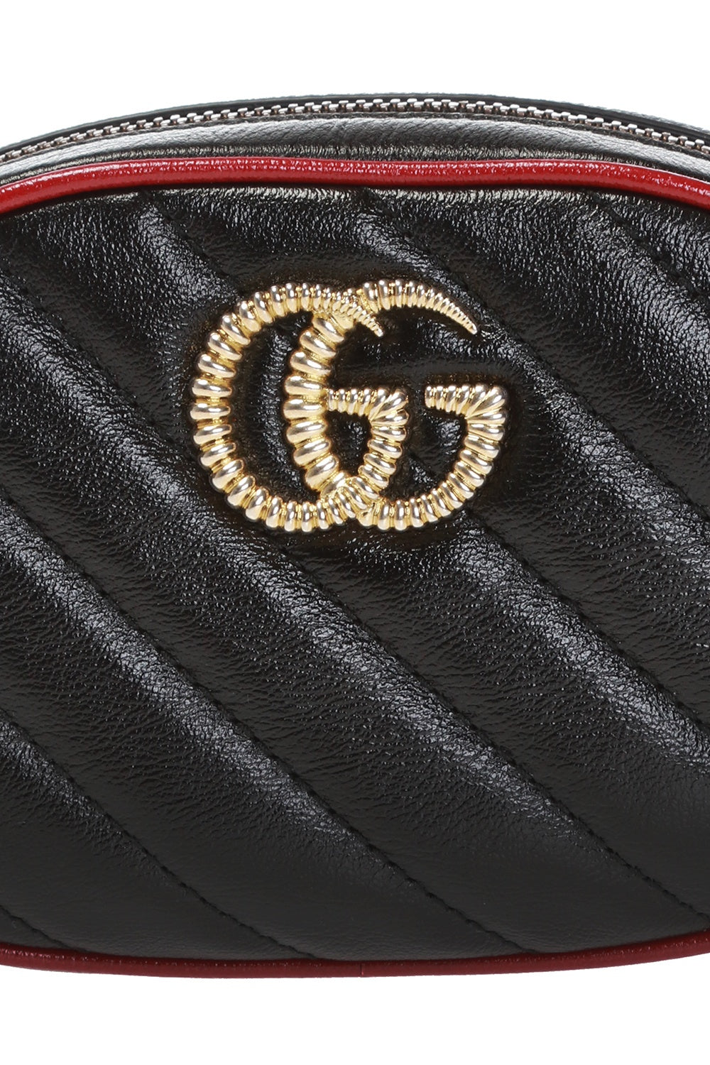Gucci GG Marmont Matelasse Leather Belt Bag in Black with Red Trim