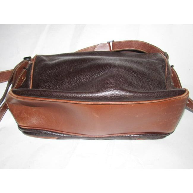 Gucci Vintage Dark Brown Textured And Caramel Smooth Leather Satchel