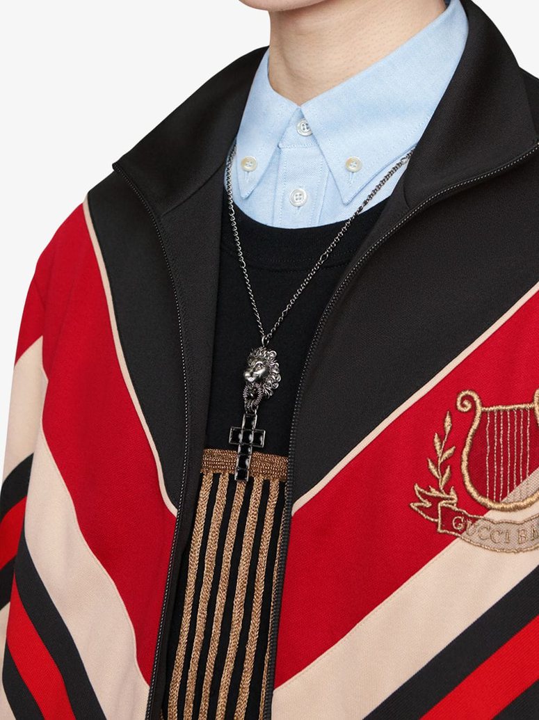 Gucci Chevron Red Stripe Track Jacket with Lyre in Black
