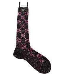 Gucci GG Socks in Black with Pink Lamé GG
