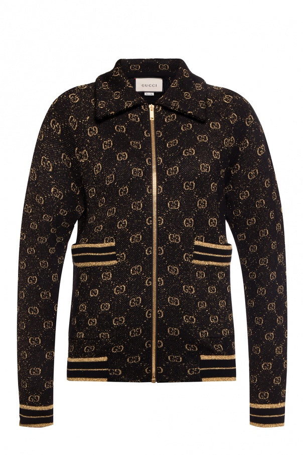 Gucci Black Zipped Cardigan with Gold Lamé GG