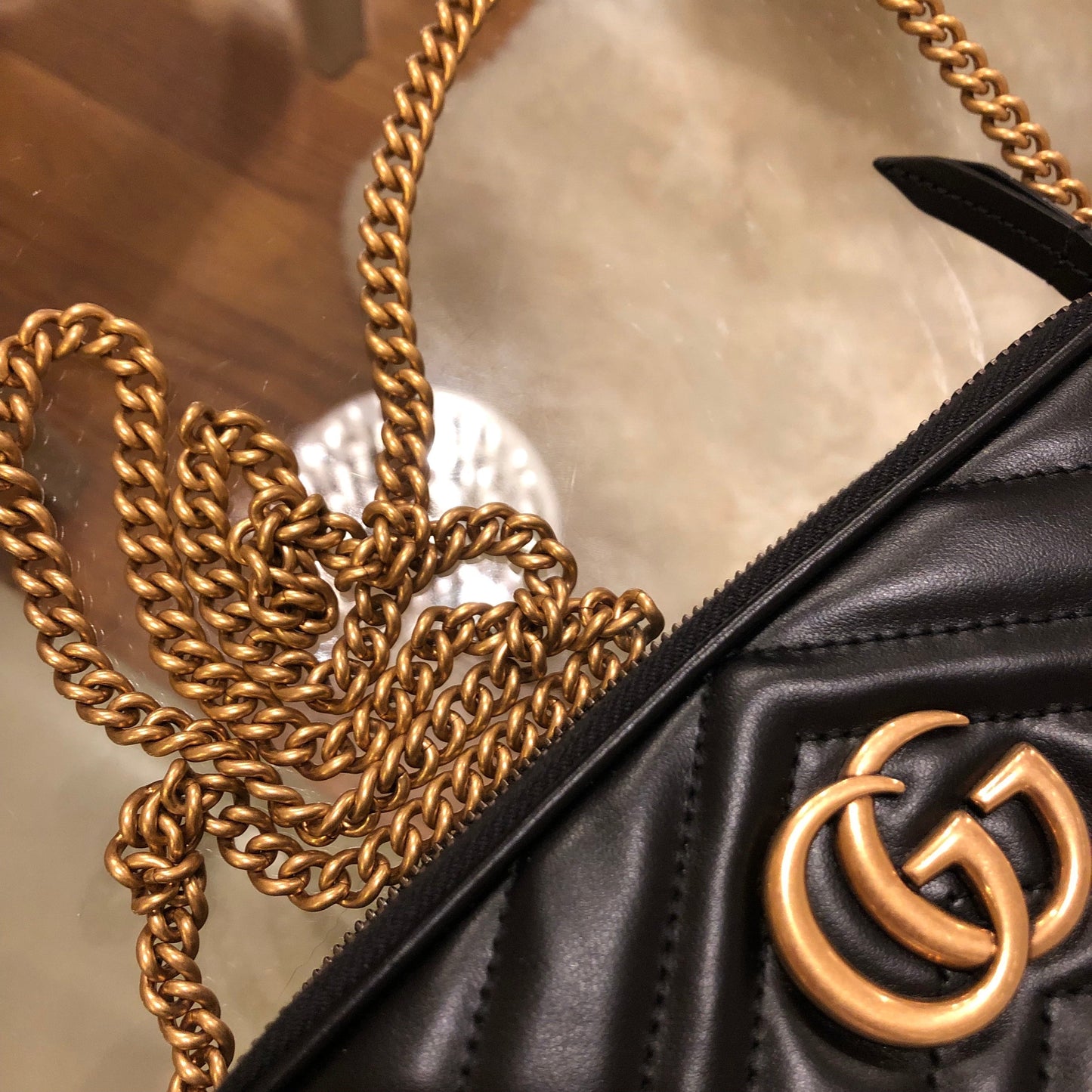 Gucci Interlocking GG Black Chevron Shoulder Bag