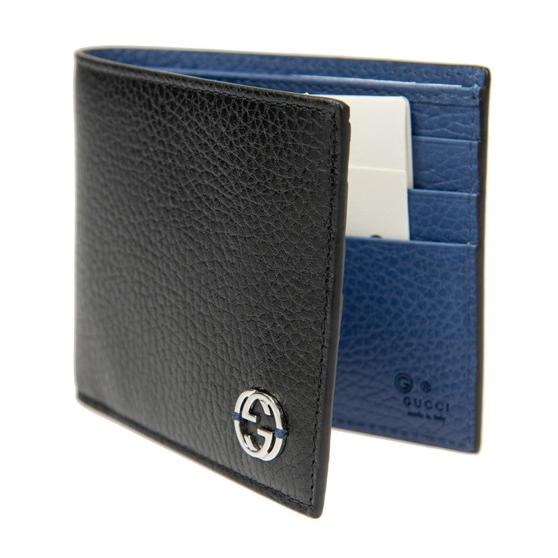 Gucci Black Bifold Short Wallet with Blue Interior