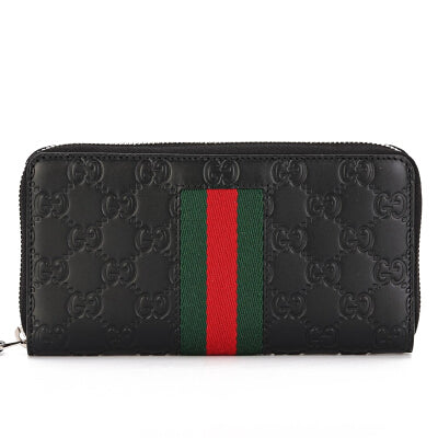 Gucci Guccissima with Web Zip Around Wallet in Black