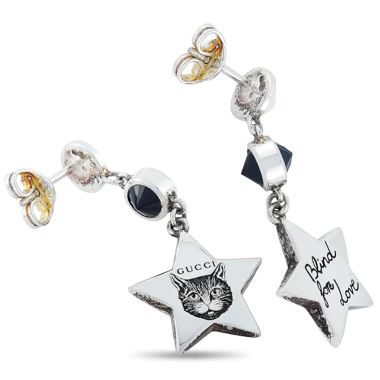 Gucci Blind for Love Feline Silver Drop Earrings