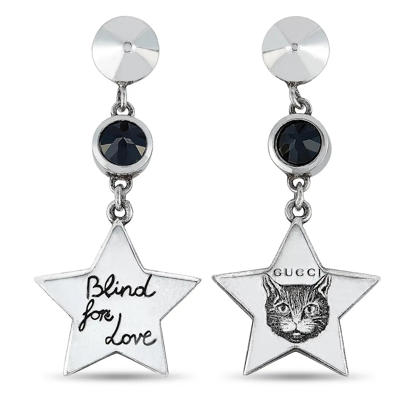 Gucci Blind for Love Feline Silver Drop Earrings