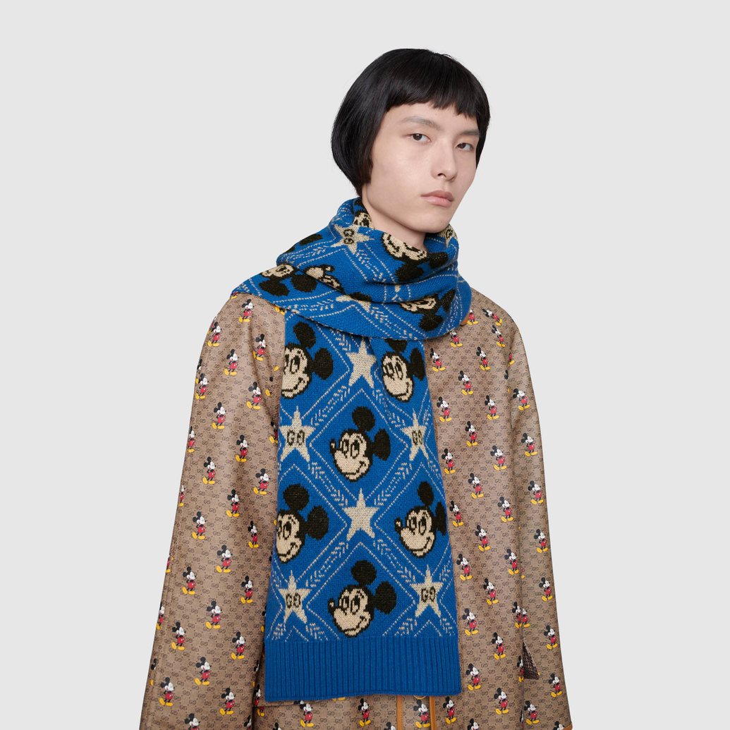 Gucci x Disney Mickey Mouse Wool Scarf In Blue