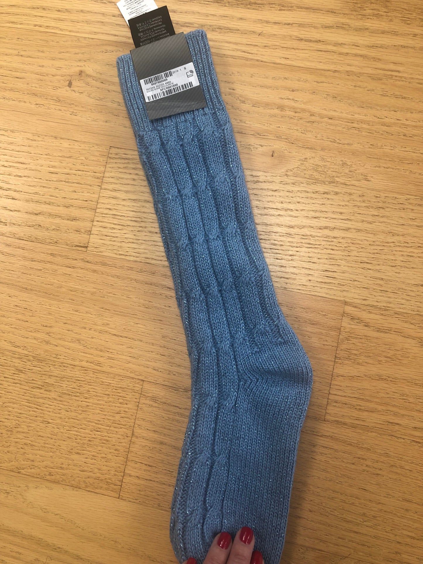 Gucci Cable Knit Threaded Socks with Blue Lamé