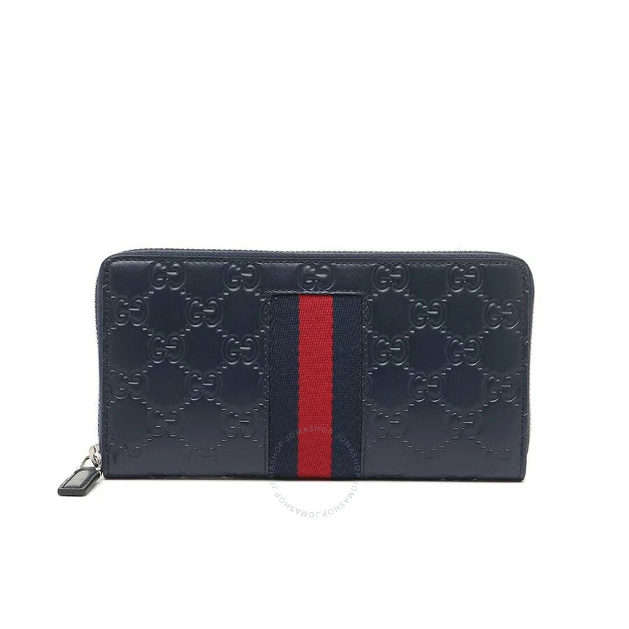 Gucci Guccissima with Web Zip Around Wallet in Navy