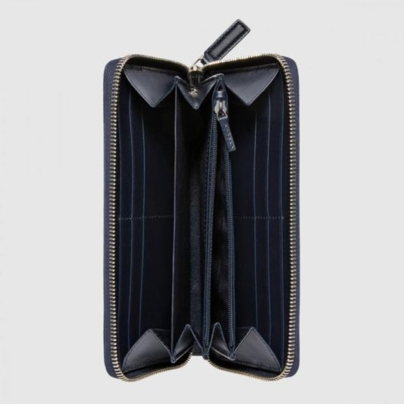 Gucci Guccissima with Web Zip Around Wallet in Navy